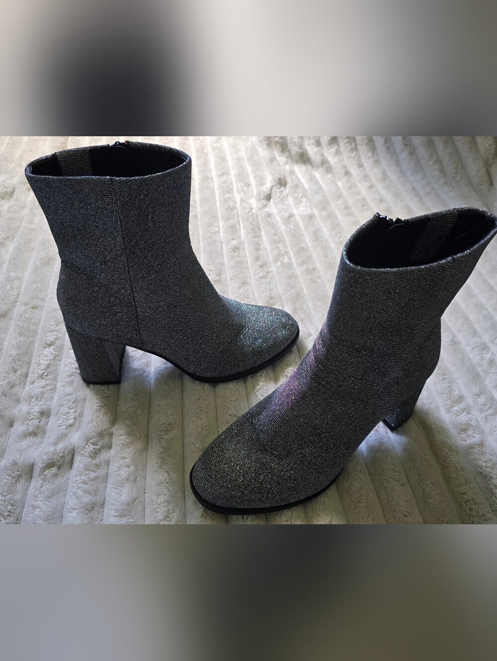 A New Day "Cailin" Silver Glitter Block Heel Ankle Boots Size 8